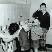 Boys brushing their teeth at St Joseph's Orphanage, Hobart